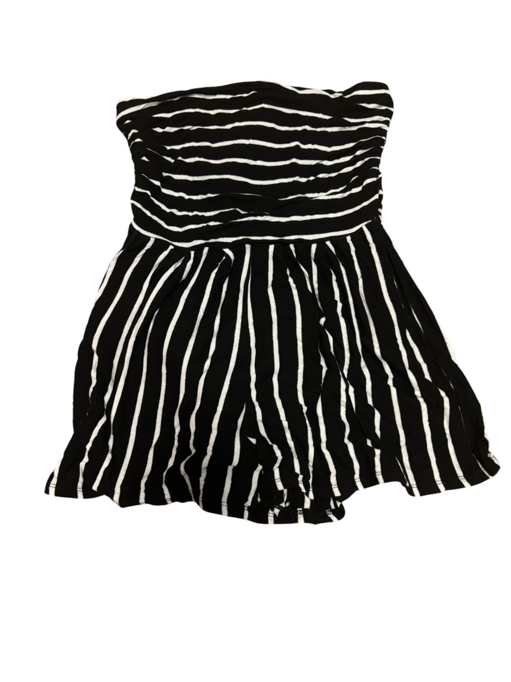 Heart & Hips Black and White Strapless Striped Romper